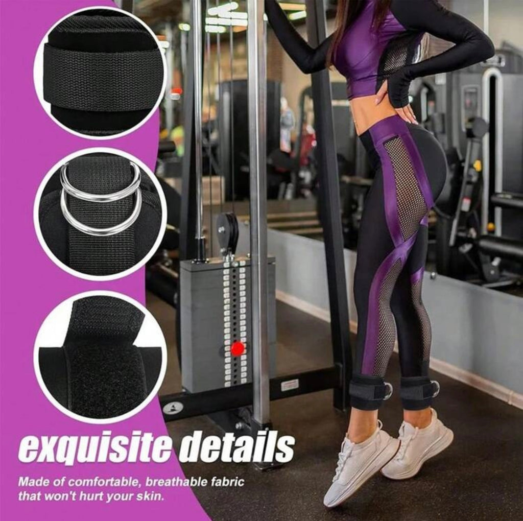 Afbeelding van Ankle Straps met verstelbare banden voor kabeltraining, gemaakt van ademend materiaal.